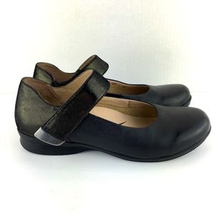 Dansko Audrey MaryJane Black/Metallic Flats Sz38/8
